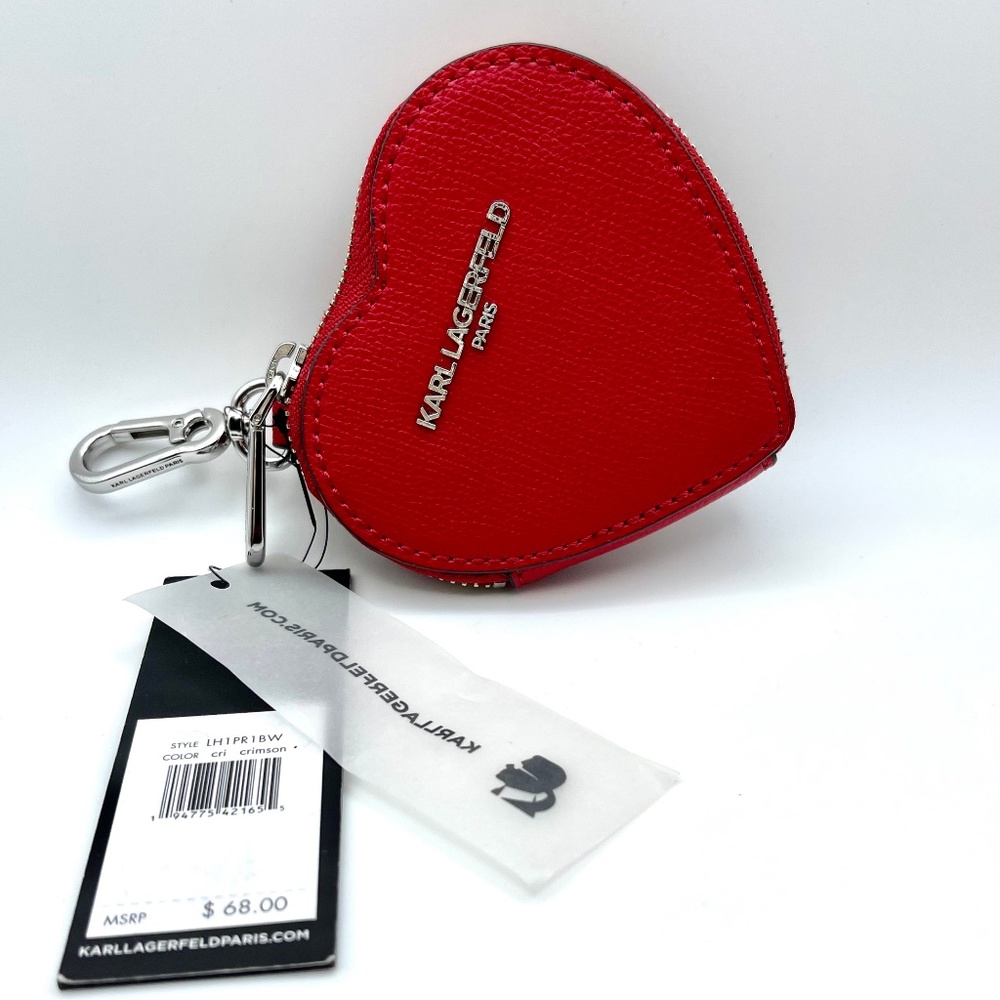 Authentic Karl Lagerfeld heart shaped zip around coin purse key ring